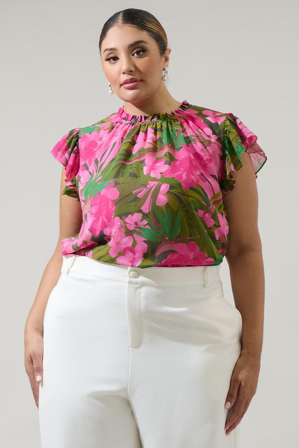 sugarlips Dandi Floral Veda Cap Sleeve Top Curve