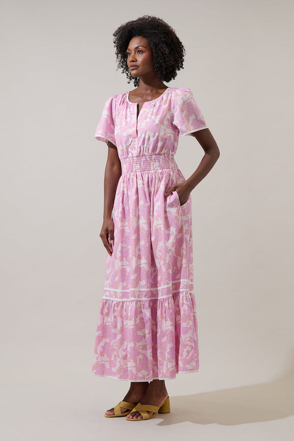 Sugarlips Daney Floral Ordy Smocked Midi Dress