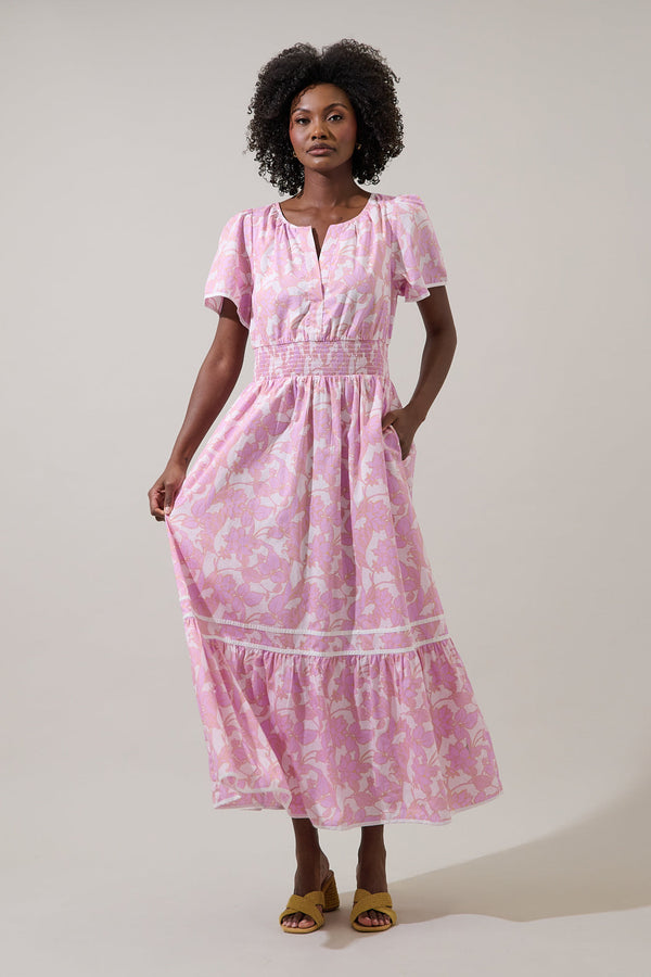 sugarlips Daney Floral Ordy Smocked Midi Dress