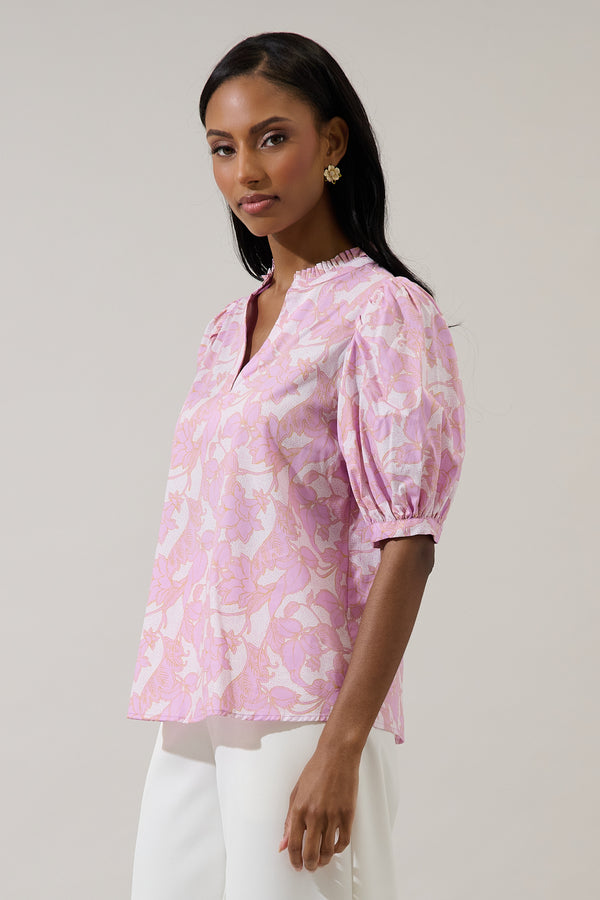 Sugarlips Daney Floral Terri Puff Sleeve Top