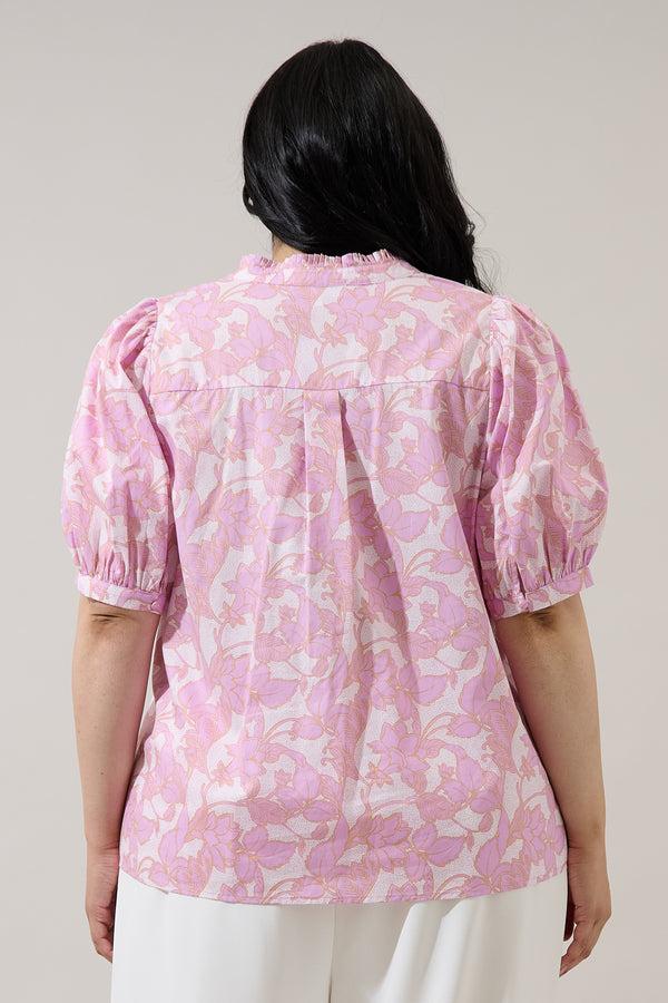 Sugarlips Daney Floral Terri Puff Sleeve Top Curve