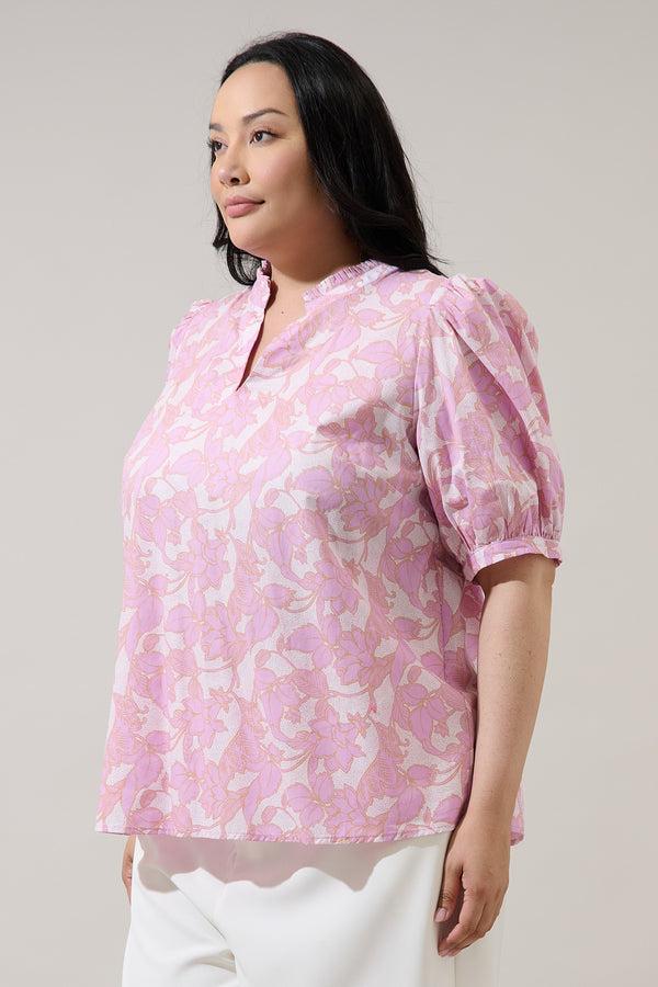 Sugarlips Daney Floral Terri Puff Sleeve Top Curve