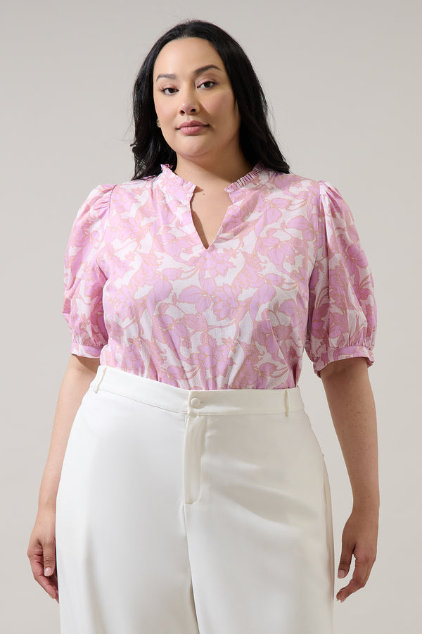 sugarlips Daney Floral Terri Puff Sleeve Top Curve