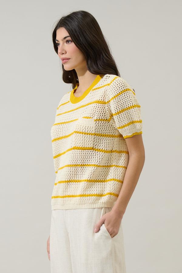 Sugarlips Dannah Stripe Crochet Sweater Top