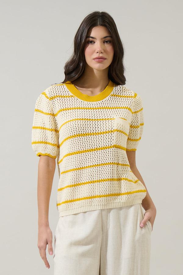 sugarlips Dannah Stripe Crochet Sweater Top