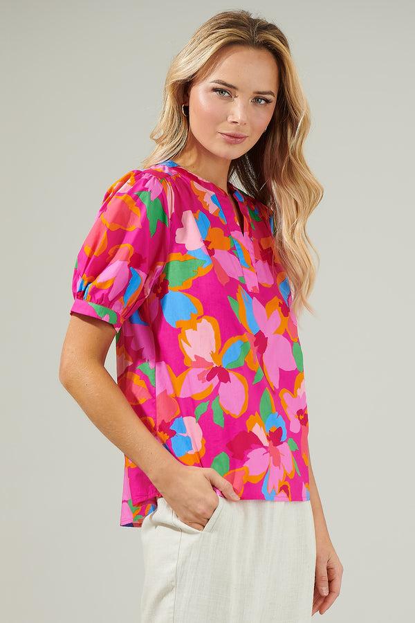 Sugarlips Daphne Floral Neli Split Neck Top