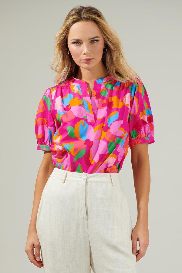 sugarlips Daphne Floral Neli Split Neck Top