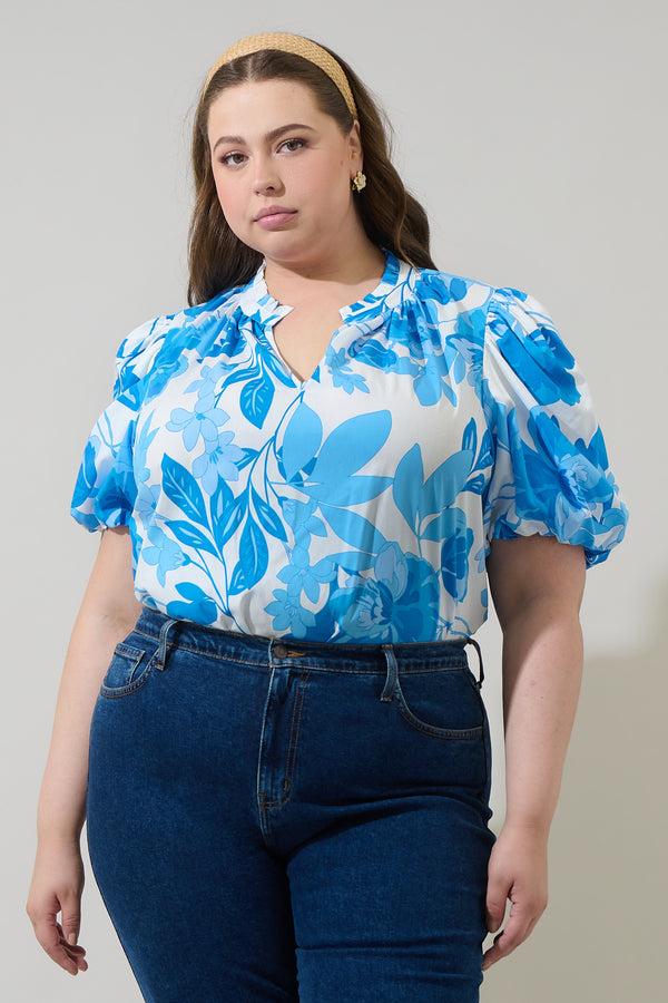 sugarlips Darien Floral Gretna Ruffle Blouse Curve