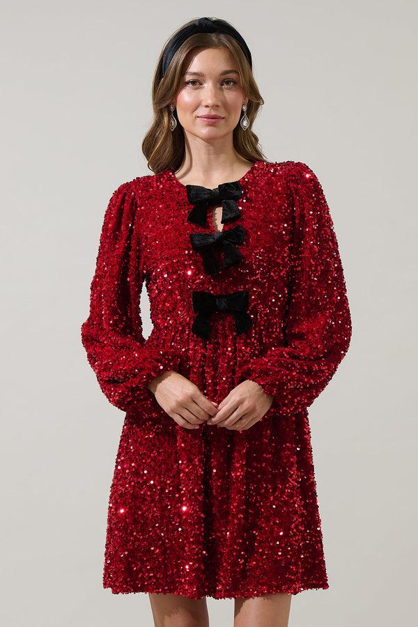 Sugarlips Darla Sequin Glow Bow Velvet Dress