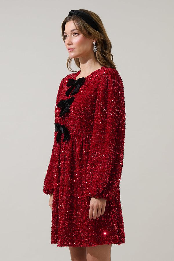 Sugarlips Darla Sequin Glow Bow Velvet Dress