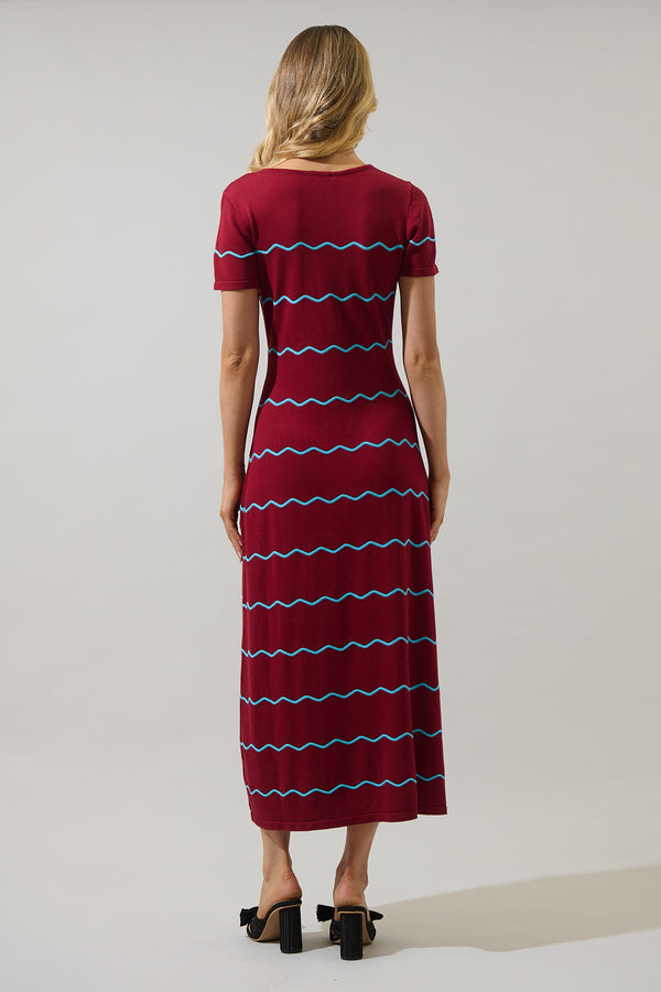 Sugarlips Darlene Stripe Wave Midi Sweater Dress
