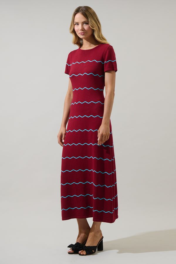 Sugarlips Darlene Stripe Wave Midi Sweater Dress