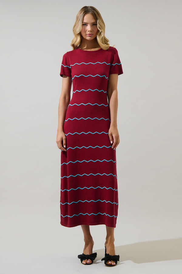 sugarlips Darlene Stripe Wave Midi Sweater Dress