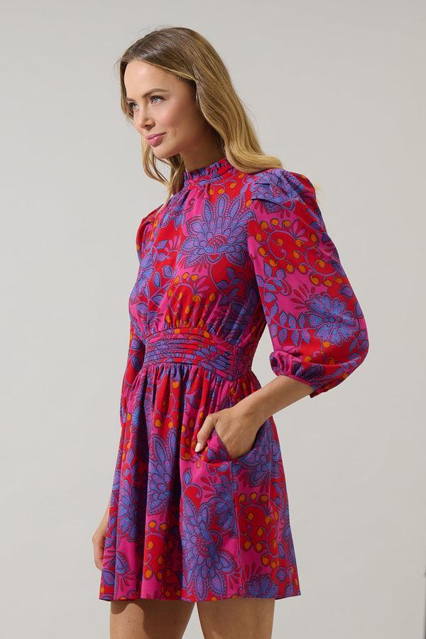 Sugarlips Darret Floral Esmae Pleated Mini Dress