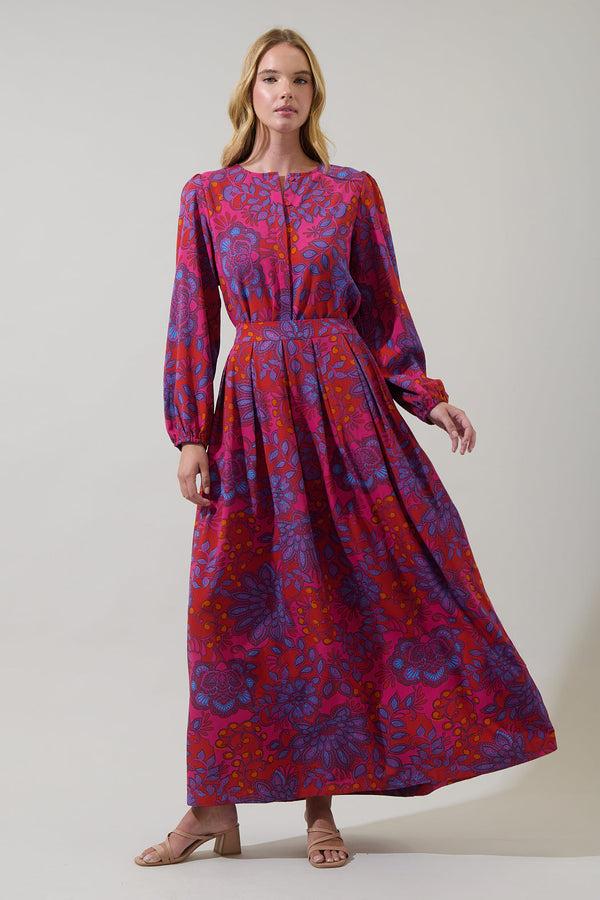 Sugarlips Darret Floral Lucie Pleated Maxi Skirt