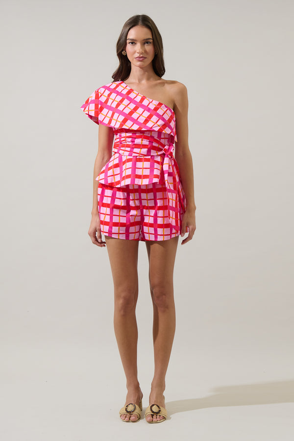 Sugarlips Darvy Checker Gris One Shoulder Top