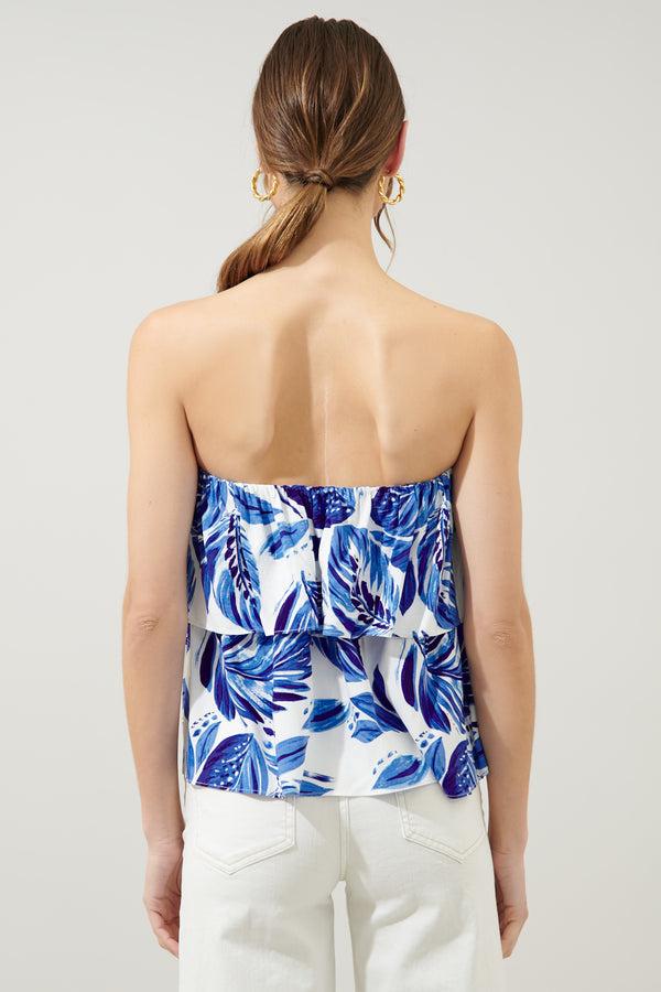 Sugarlips Dawson Palm Print Strapless Ruffle Top