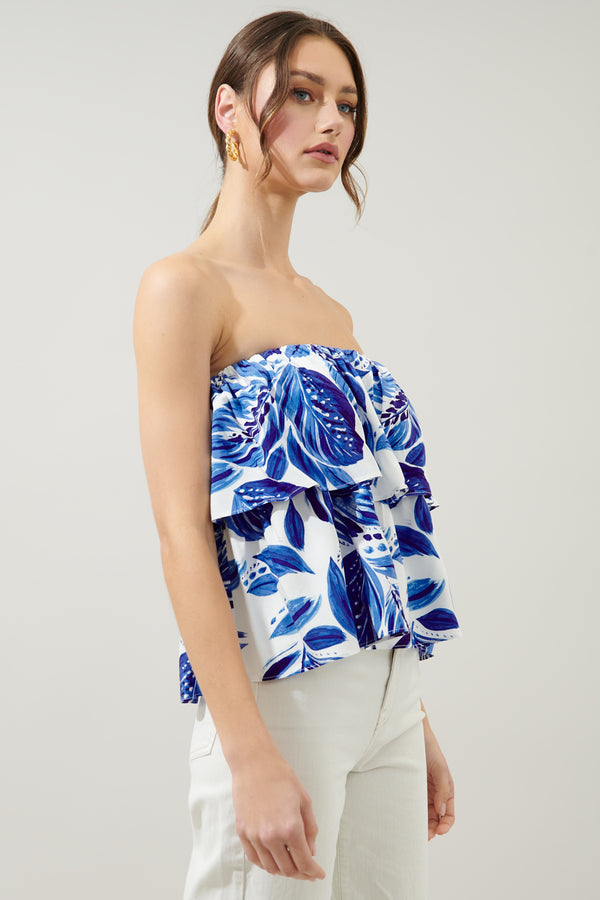 Sugarlips Dawson Palm Print Strapless Ruffle Top