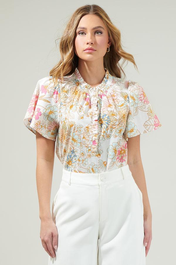 Sugarlips Day Lily Floral Ruffle Blouse