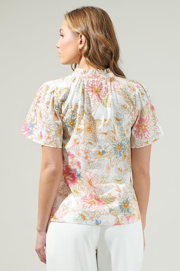 Sugarlips Day Lily Floral Ruffle Blouse
