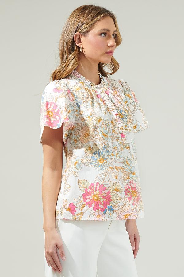 Sugarlips Day Lily Floral Ruffle Blouse