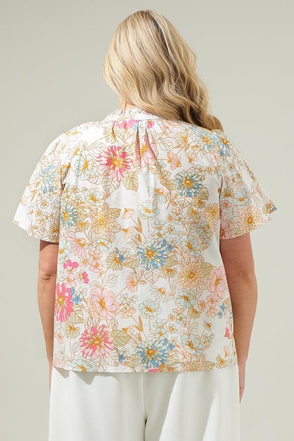 Sugarlips Day Lily Floral Ruffle Blouse Curve