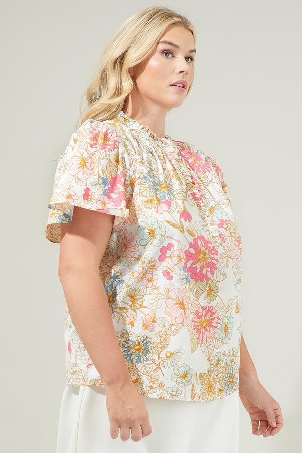 Sugarlips Day Lily Floral Ruffle Blouse Curve