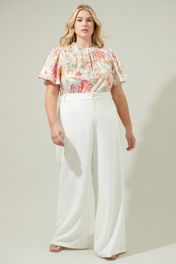 Sugarlips Day Lily Floral Ruffle Blouse Curve