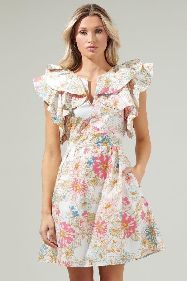 Sugarlips Day Lily Floral Ruffle Mini Dress