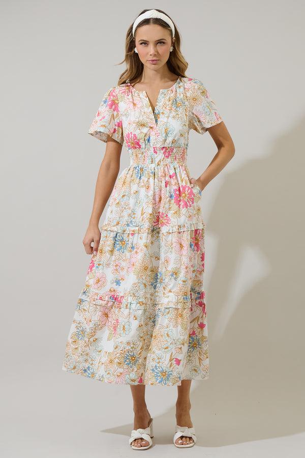 Sugarlips Day Lily Palmer Poplin Tiered Maxi Dress