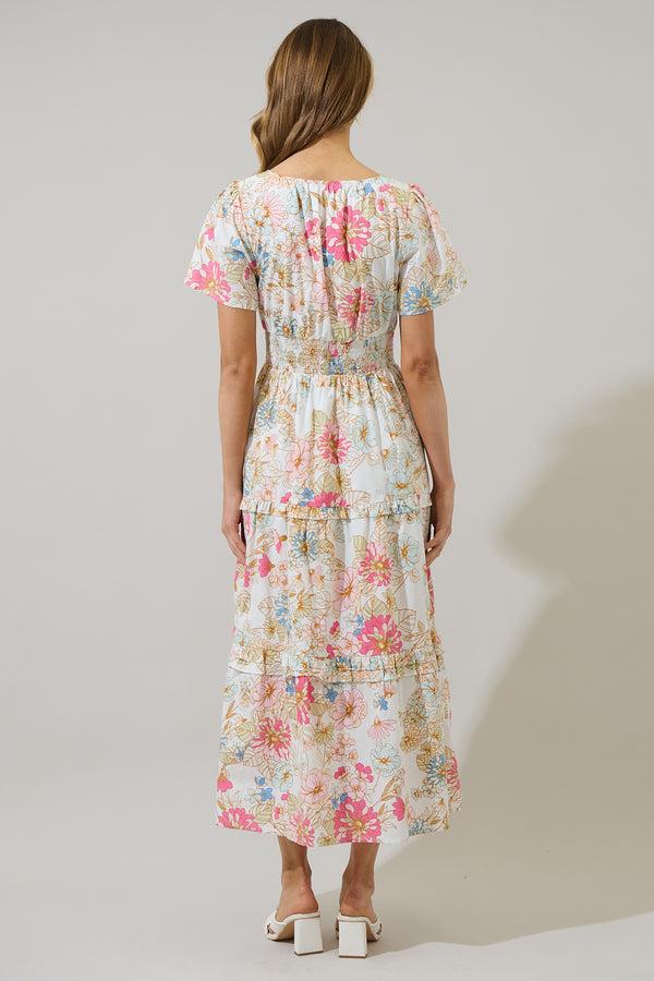 Sugarlips Day Lily Palmer Poplin Tiered Maxi Dress