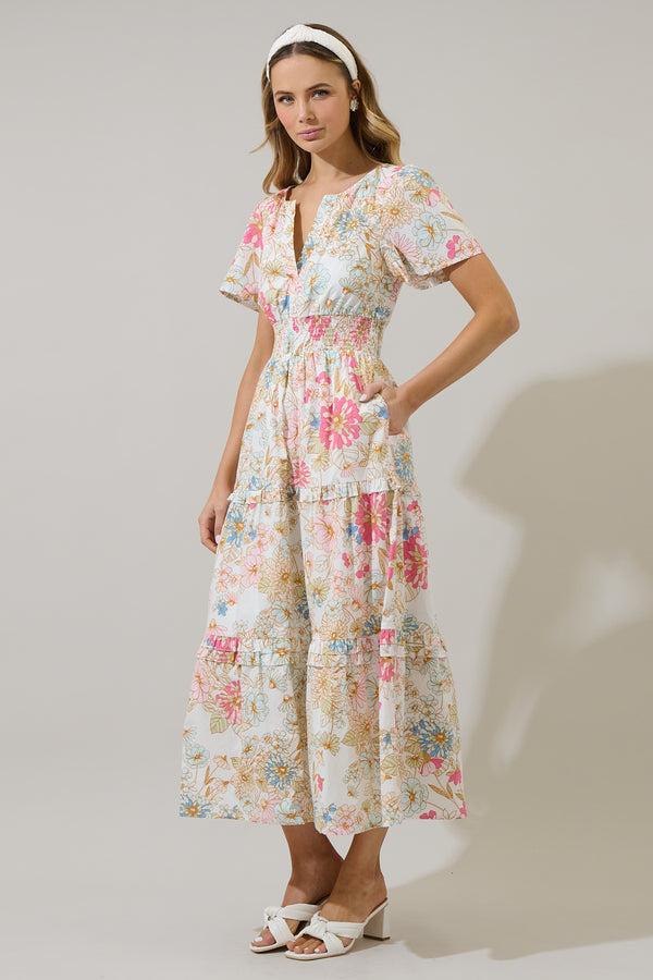 Sugarlips Day Lily Palmer Poplin Tiered Maxi Dress