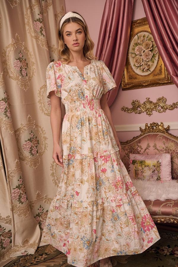 sugarlips Day Lily Palmer Poplin Tiered Maxi Dress