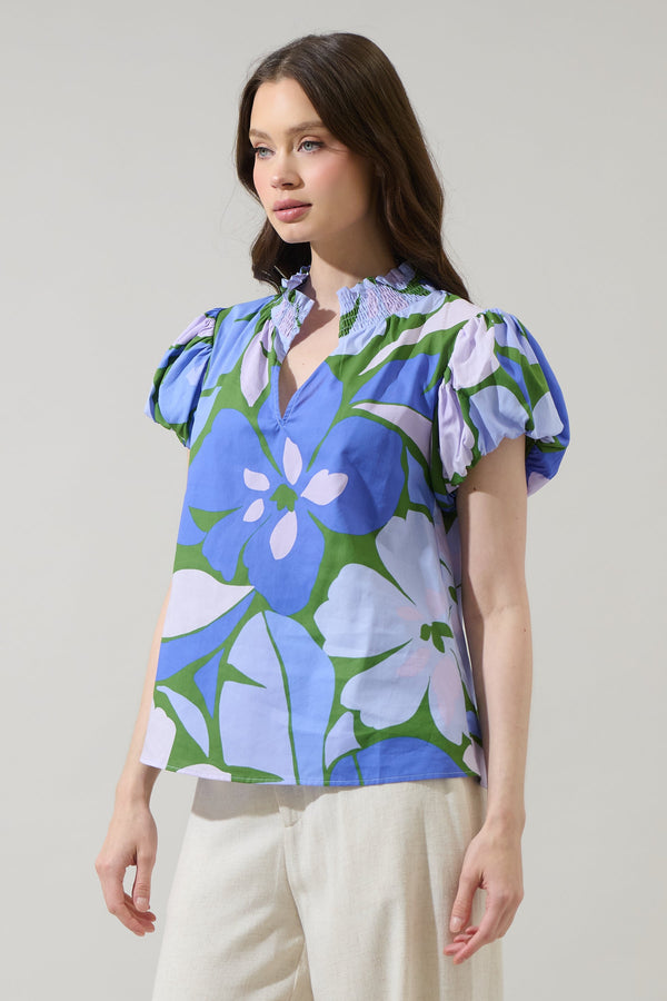 Sugarlips Dayana Floral Poly Smocked Top