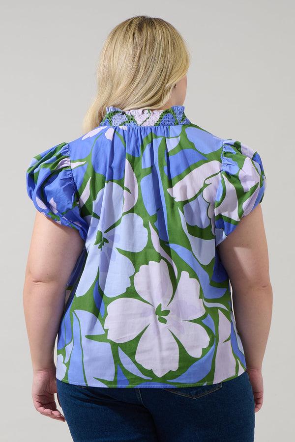 Sugarlips Dayana Floral Poly Smocked Top Curve