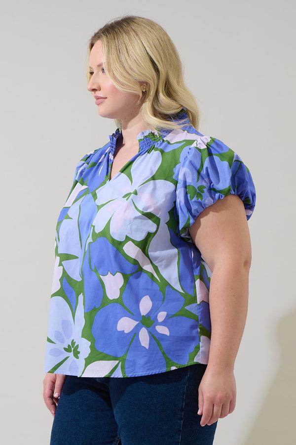 Sugarlips Dayana Floral Poly Smocked Top Curve
