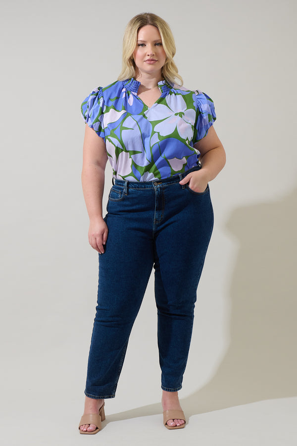 Sugarlips Dayana Floral Poly Smocked Top Curve