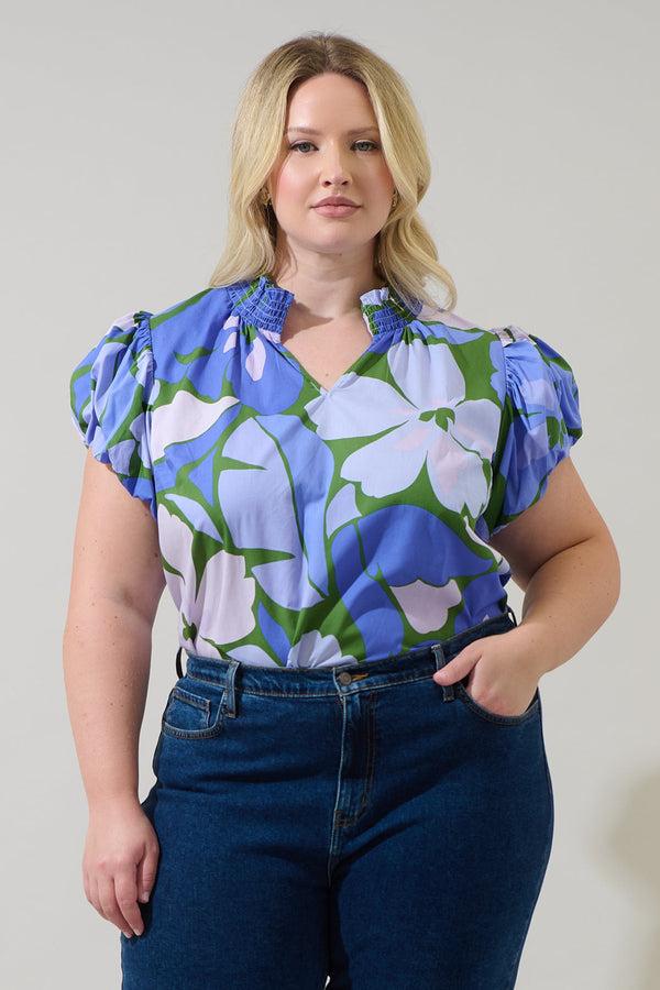 sugarlips Dayana Floral Poly Smocked Top Curve