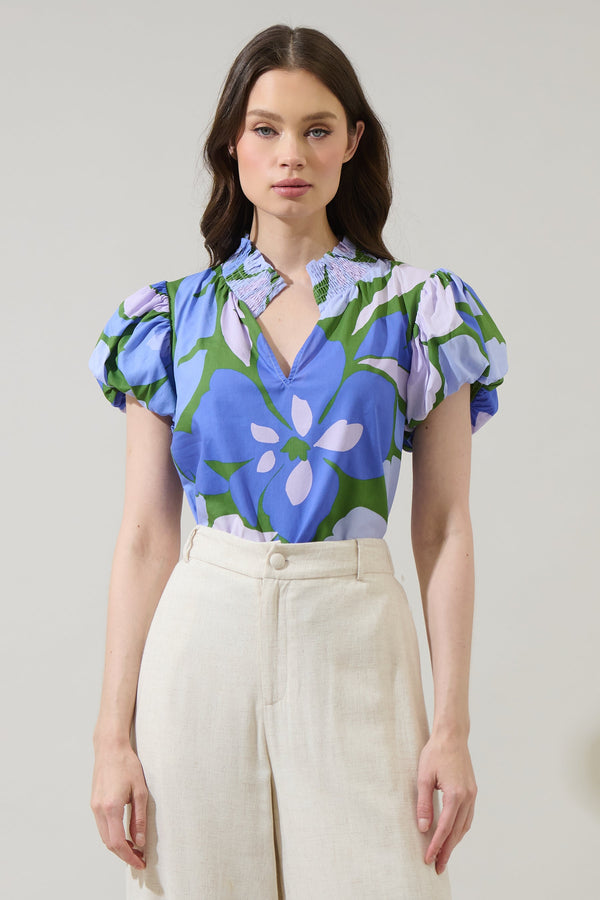 sugarlips Dayana Floral Poly Smocked Top