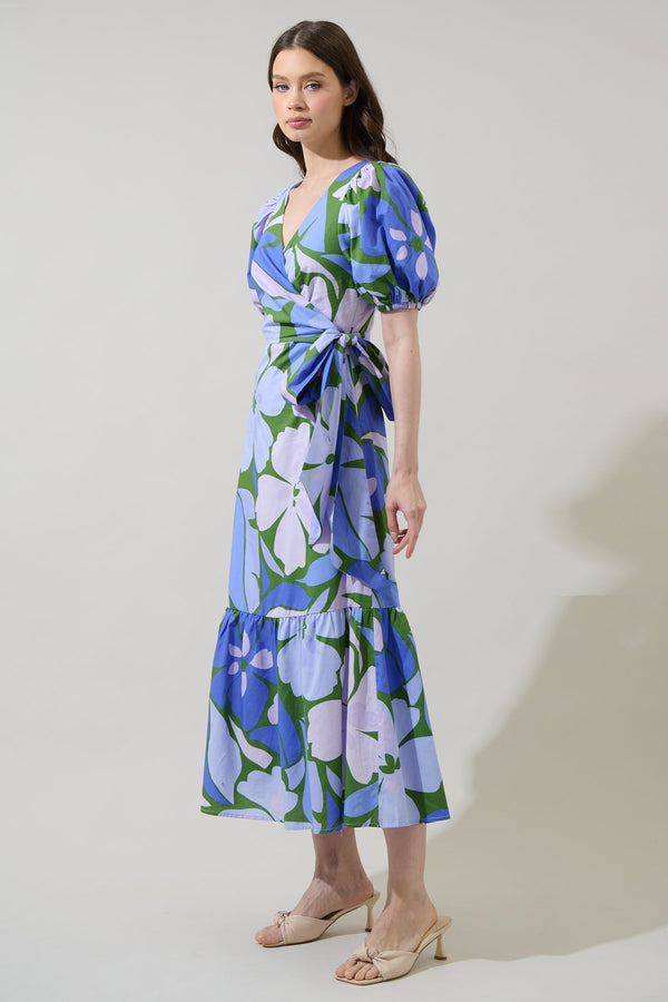 Sugarlips Dayana Floral Poplin Wrap Midi Dress