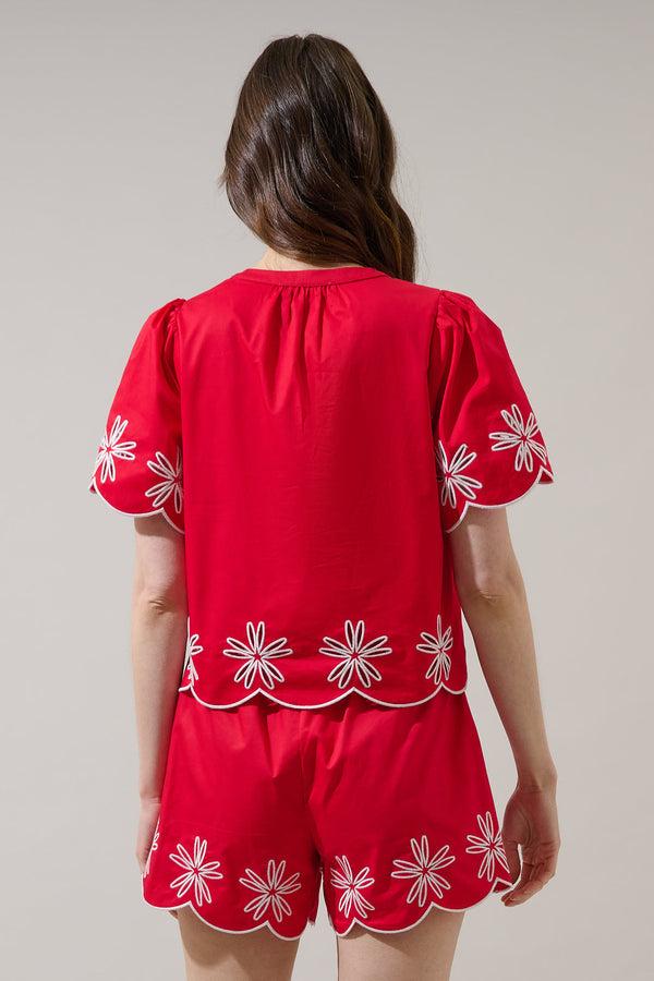 Sugarlips Dayna Embroidered Scallop Split Neck Top