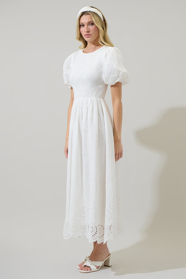 Sugarlips Deana Eyelet Smocked Midi Dress