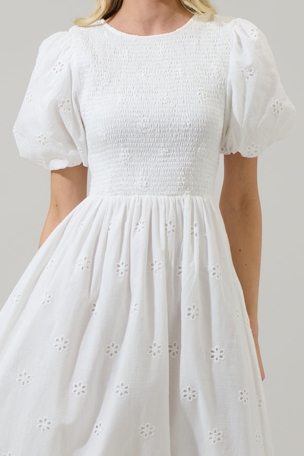 Sugarlips Deana Eyelet Smocked Midi Dress