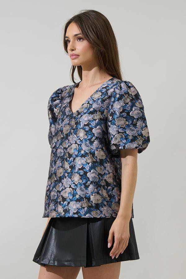 Sugarlips Deanny Jacquard Calise Bubble Sleeve Top