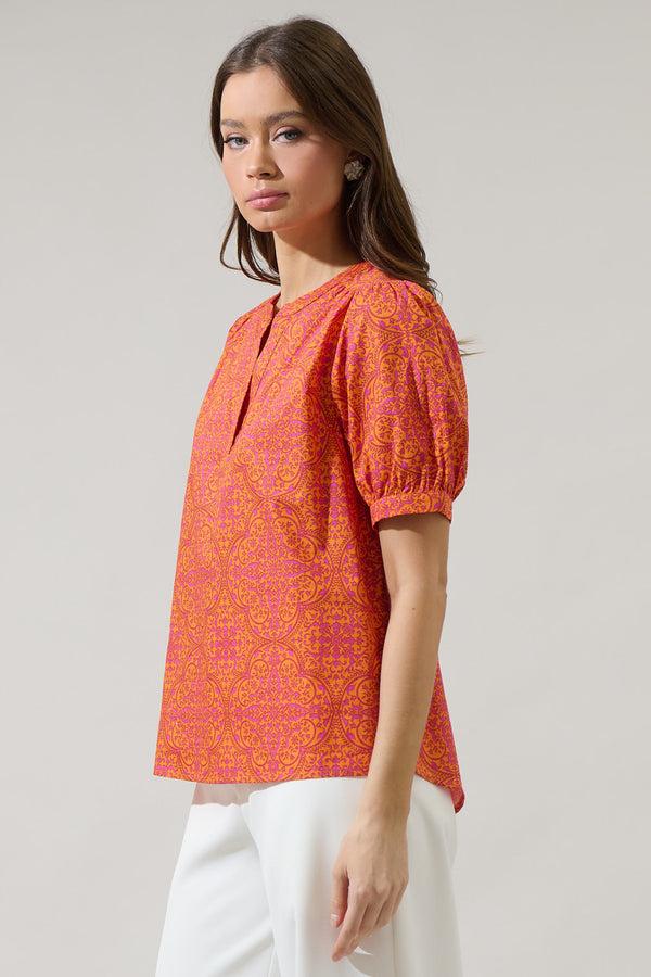 Sugarlips DeBary Floral Neli Split Neck Top