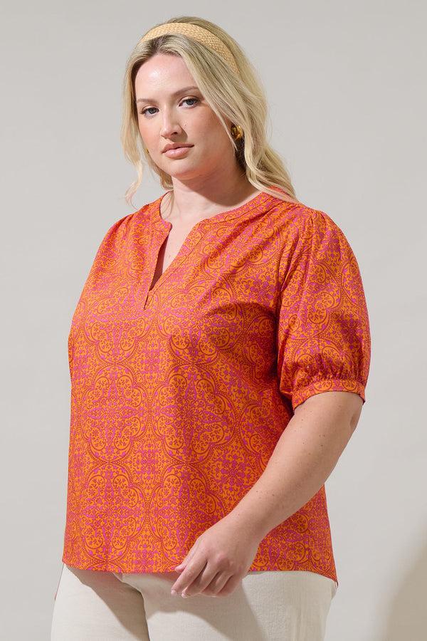 Sugarlips DeBary Floral Neli Split Neck Top Curve