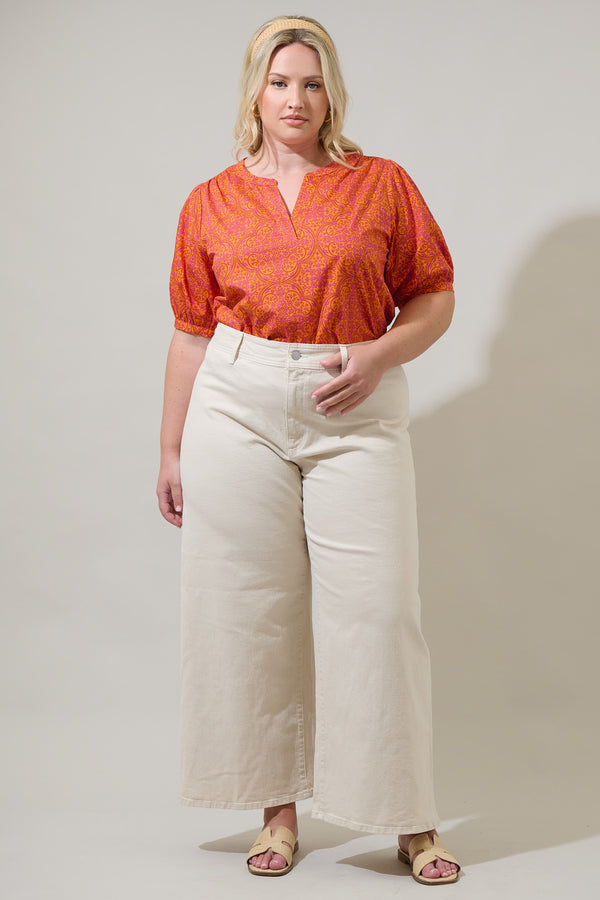 Sugarlips DeBary Floral Neli Split Neck Top Curve