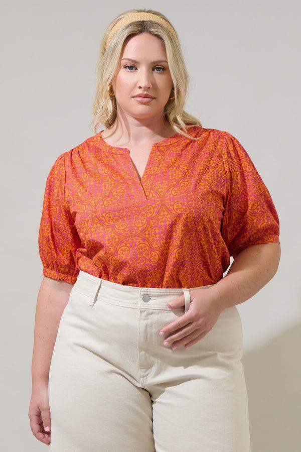 sugarlips DeBary Floral Neli Split Neck Top Curve