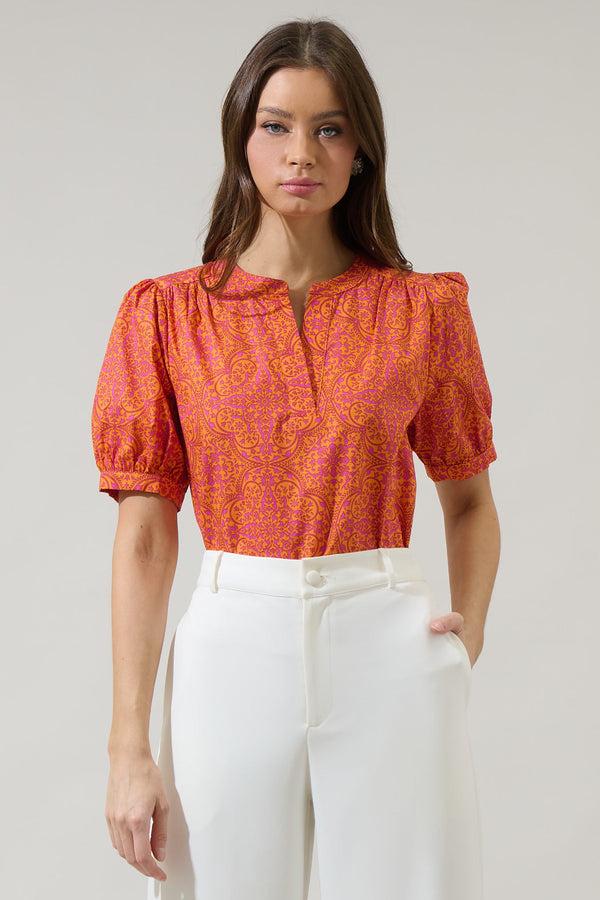 sugarlips DeBary Floral Neli Split Neck Top