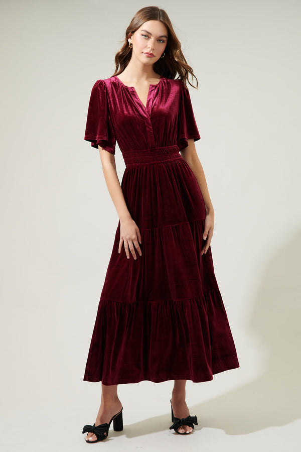 Sugarlips Debbie Velvet Tiered Maxi Dress